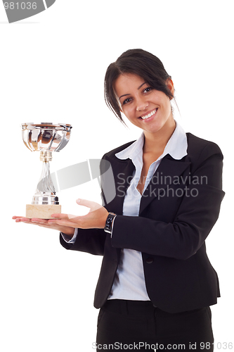 Image of woman winning a trophy