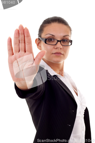 Image of woman making stop sign