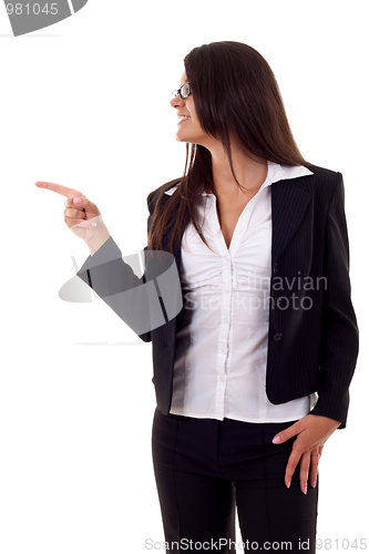 Image of woman pointing to her side