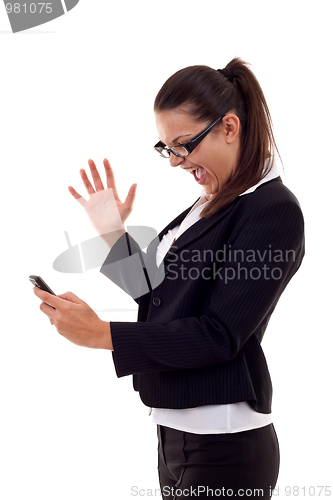 Image of woman shouting to a phone