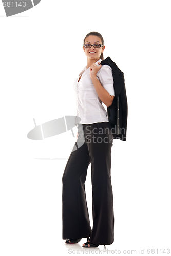 Image of  woman with her coat on shoulder