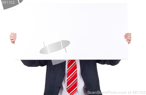 Image of business man holding banner