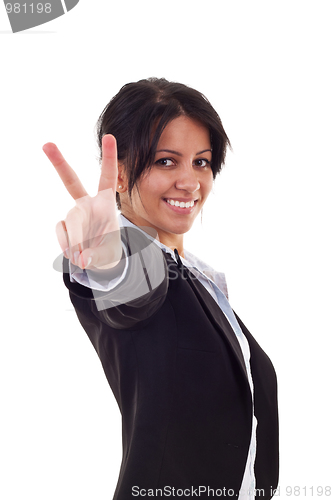 Image of  woman making the victory sign