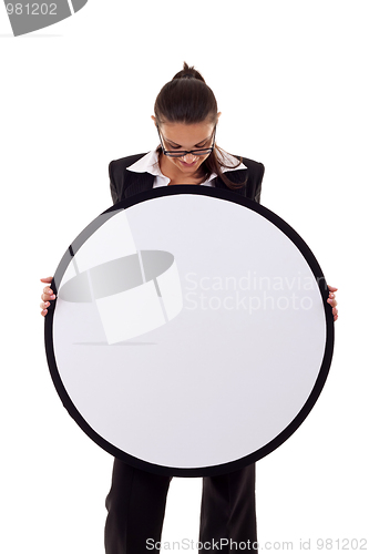 Image of woman holding a blank billboard