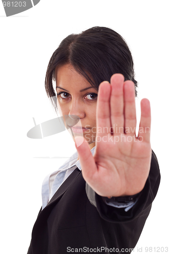Image of business woman saying stop