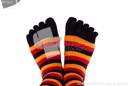 Image of feet wearing colored socks