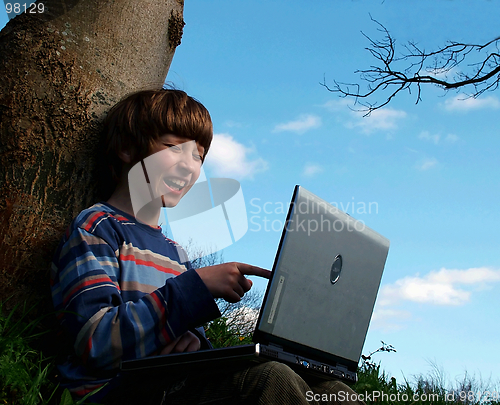 Image of Oh, no...(child with notebook sit blue sky)