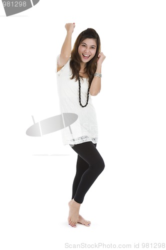 Image of woman cheering and dancing