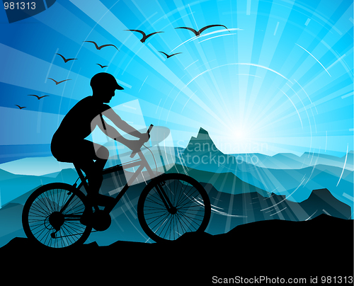 Image of Biker Silhouette  with mountains