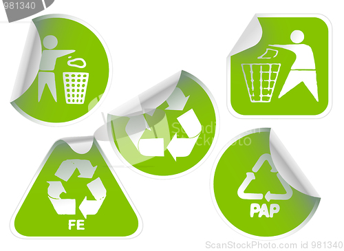 Image of Set of green recycle labels badges and stickers