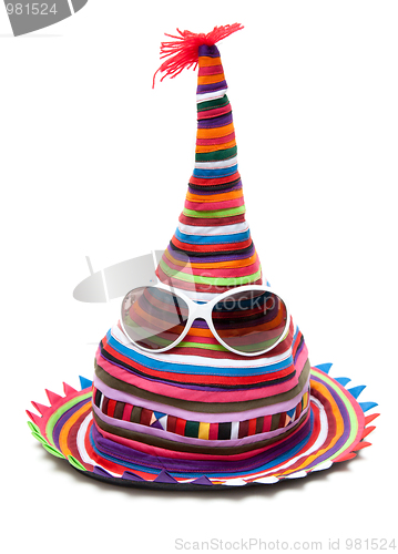 Image of Striped colour hat with sunglasseses