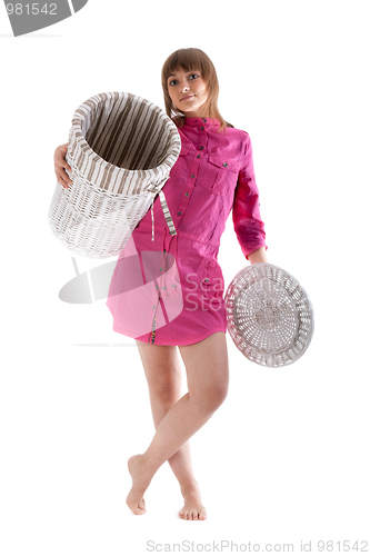 Image of Girl with basket for linen