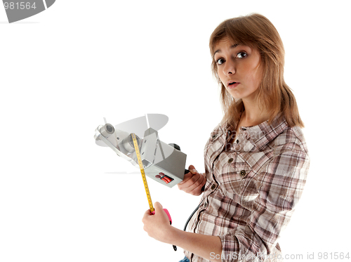 Image of Portrait beautiful girl with tape measure