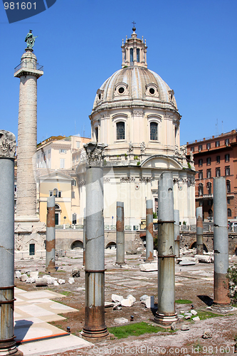 Image of Traian column and Santa Maria di Loreto in Rome