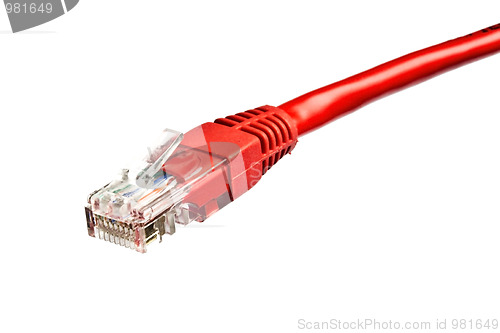 Image of Red network plug isolated on white 