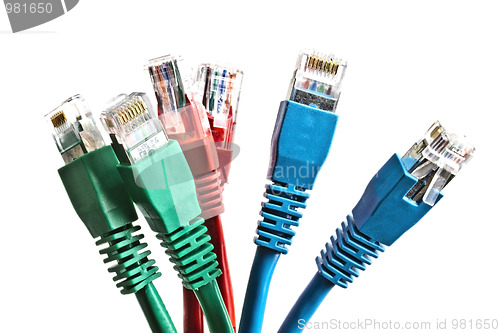 Image of Colorful network plugs isolated on white