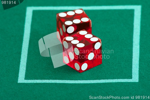 Image of pair of dice on casino felt