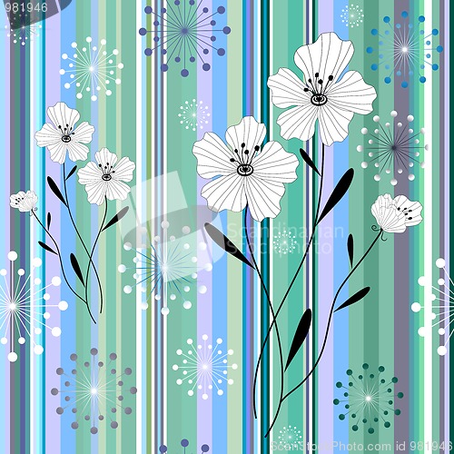 Image of Seamless white-blue floral striped pattern