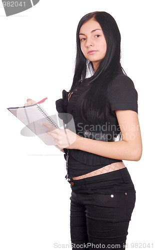 Image of woman with spiral notebook