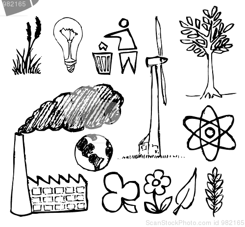 Image of Set of ecology hand-drawn icons