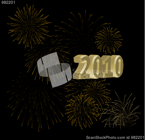 Image of 2010 + golden fireworks on a black background