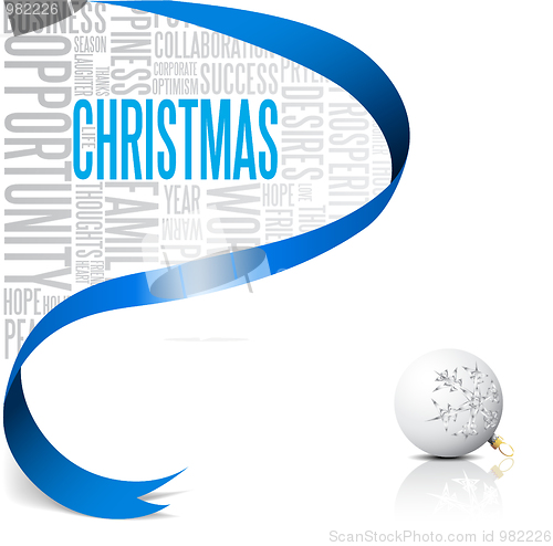Image of Christmas card with blue ribbon