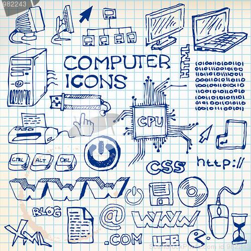 Image of Set of hand-drawn computer icons