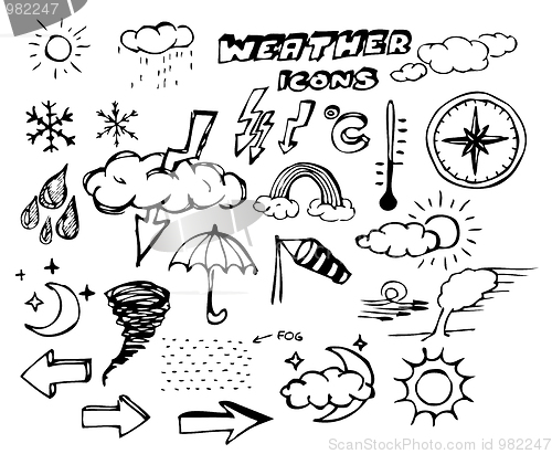 Image of Set of weather hand drawing icons