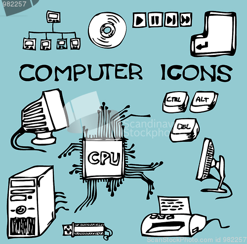 Image of Set of hand-drawn computer icons