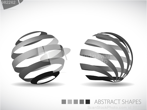 Image of abstract spheres made from gray stripes