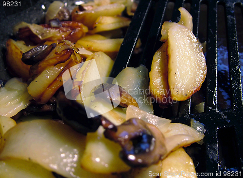 Image of Potato fried with mushrooms and an onions