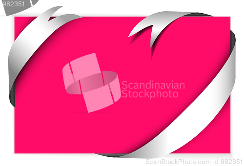 Image of White ribbon around blank pink paper