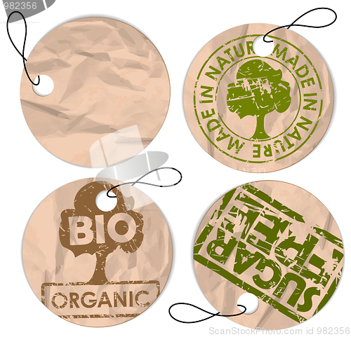 Image of Set of round grunge tags for organic food