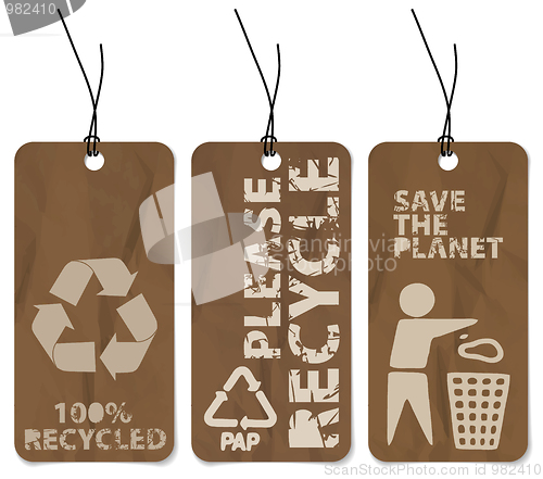 Image of Set of three recycling grunge tags