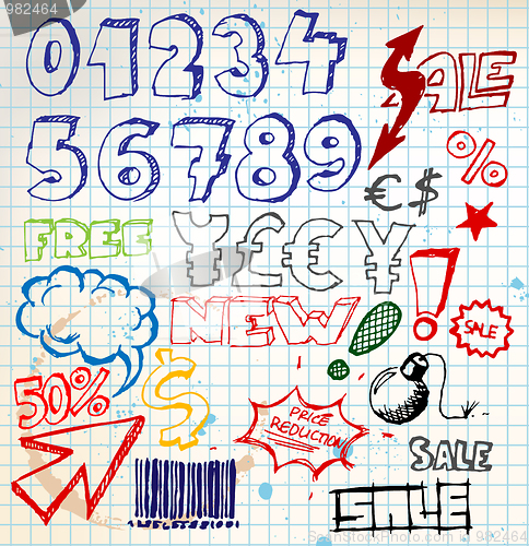 Image of Set of colorful doodle eshop / advert elements