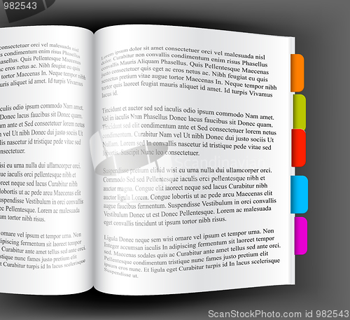 Image of Open book with colorful bookmarks