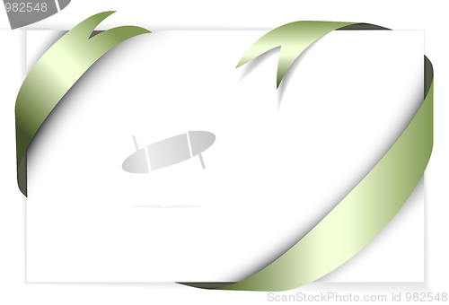 Image of Green metal vector ribbon around blank white paper