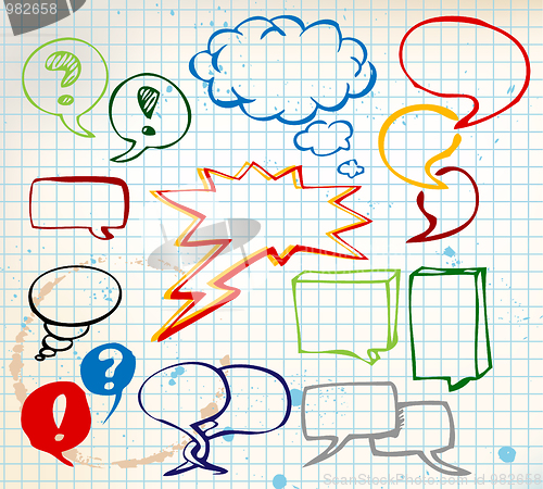 Image of Set of colorful doodle speech bubbles