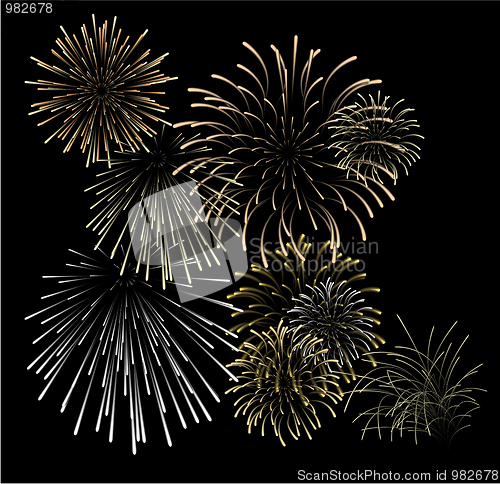 Image of Set of silver and golden fireworks