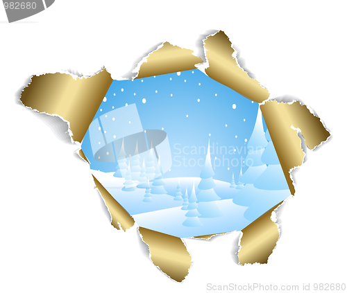 Image of hole to the winter snowy landscape