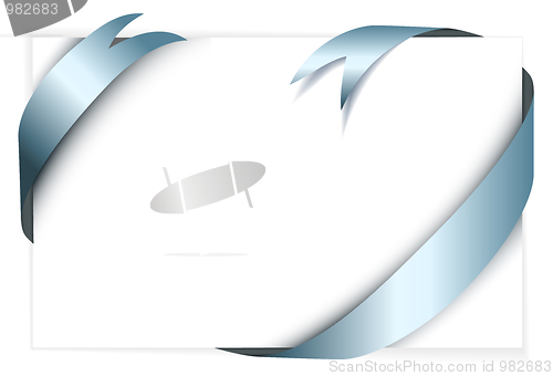 Image of Blue metal vector ribbon around blank white paper