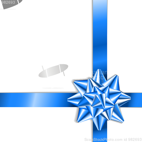 Image of Blue bow on a blue ribbon with white background