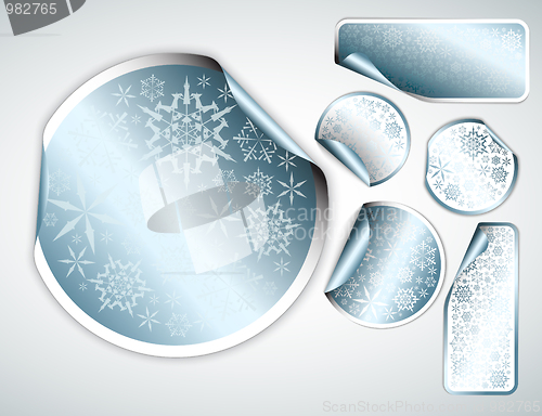 Image of White Christmas labels and stickers with chrome border
