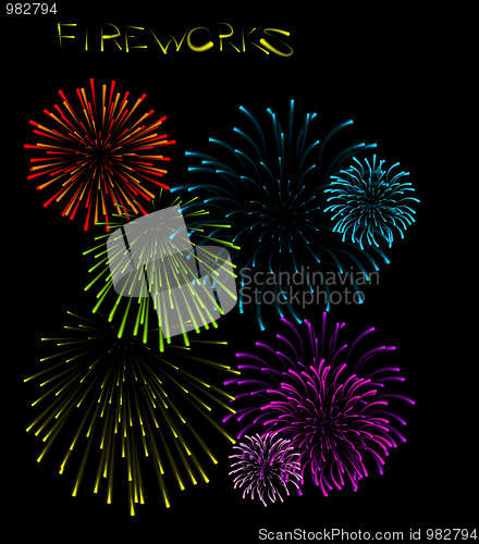 Image of Set of fireworks illustrations