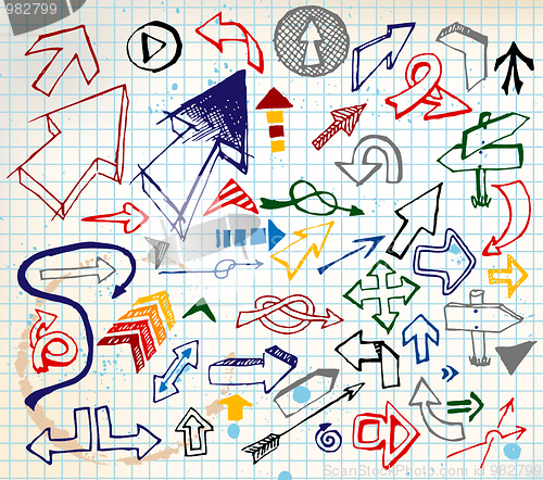 Image of Big set of various colorful doodle arrows