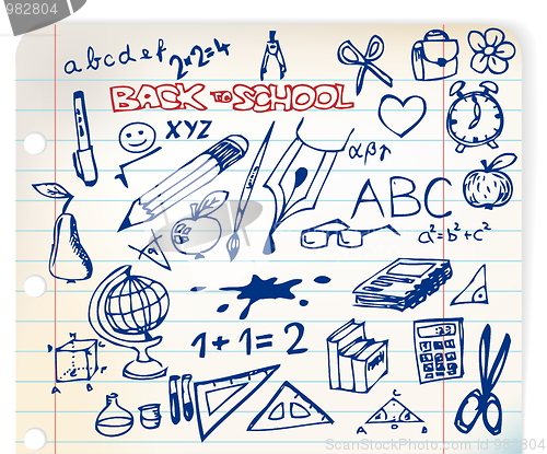 Image of set of school doodle illustrations