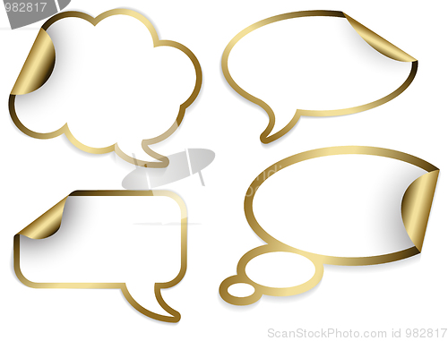Image of Set of golden Comic Clouds and bubbles