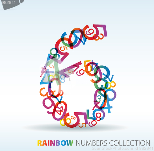 Image of Number six made from colorful numbers