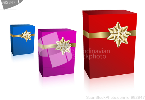 Image of Three gift boxec with golden bow