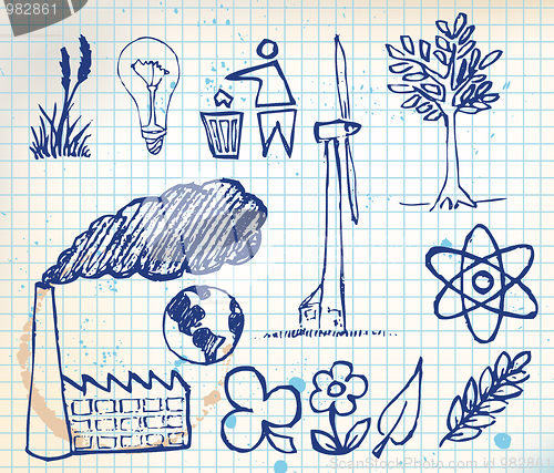 Image of Set of ecology hand-drawn icons